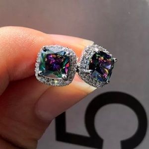 Sterling Silver Rainbow Zircon Stone Earrings
